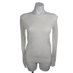 BB Dakota Open Knit Distressed Trim Sweater Size XS Cream Crew Neck Winter